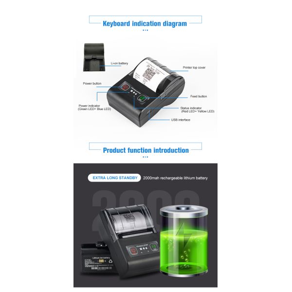 Portable Thermal Mini Mobile POS Machine 252g Command Compatible with POS/ESC Command