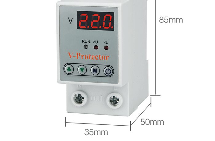 Adjustable 220V AC Single Phase 63A Voltage Protector LED Display Copper PC Material Din Rail Type 1s-90s Time Delay Recovery
