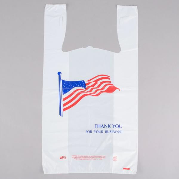 Buy American Flag Pattern T Shirt Shopping Bags Heavy Duty HDPE Material at wholesale prices
