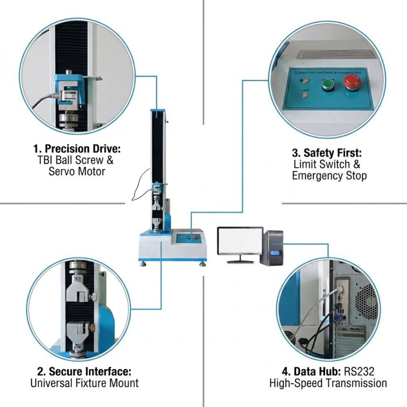 Touch Screen Single Column Tensile Tester Vertical Compression Bending Test Equipment for Packaging Bag Label