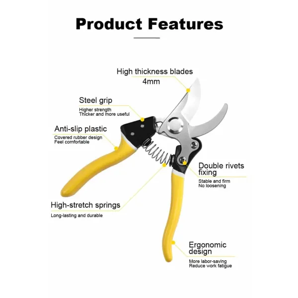 Sharp Bypass Manual Pruning Shears , Garden Hand Shears 4mm Thickness Blades