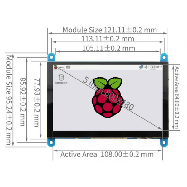 5 Inch HDMI LCD Display CTP IPS TFT LCD Display 800x480 For Raspberry Pi