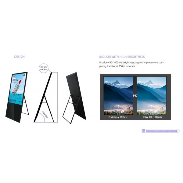 Portable Floor Standing 43 Inch Customized Digital Poster Android/Windows OS Cloud-Based CMS Elevator Airport Subway Education