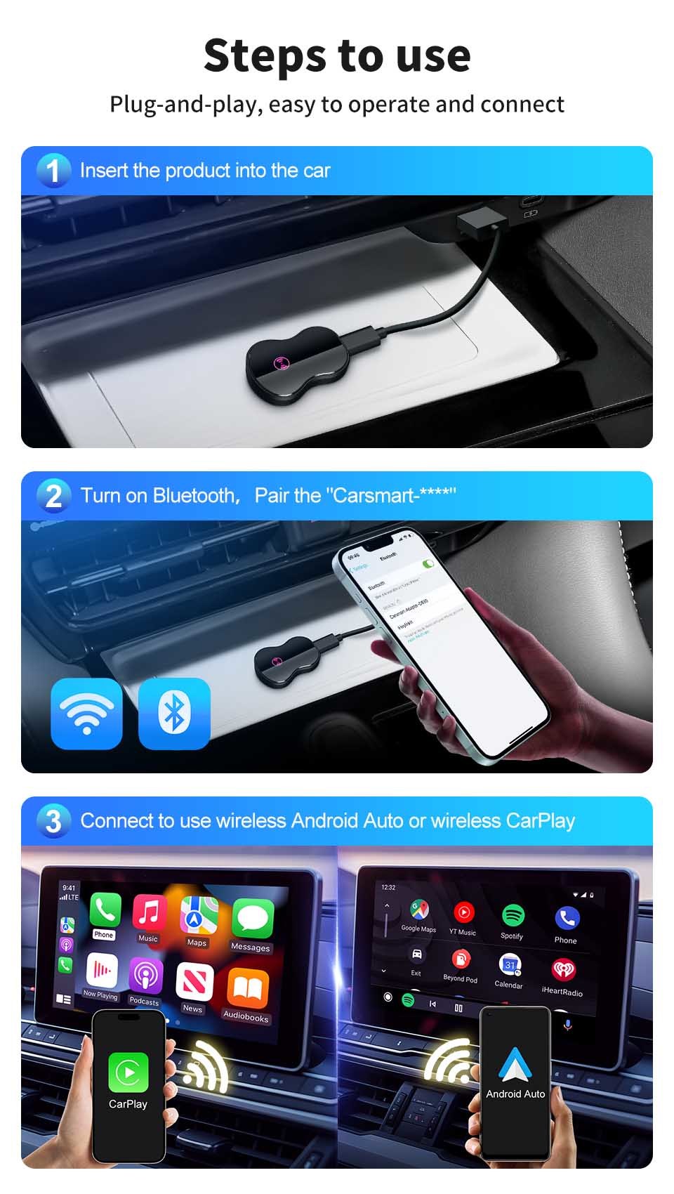 Original Car USB Wireless Adapter Android Auto For Carplay Replacement