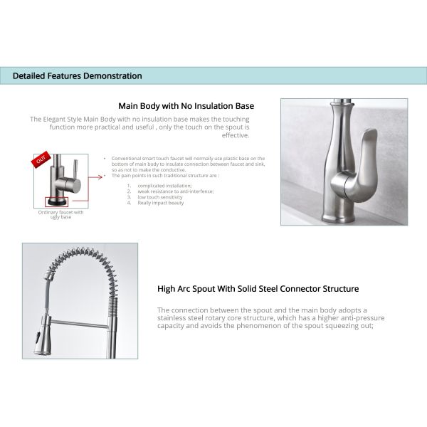 Coil Spring Touch Sensor Kitchen Faucet Sus304 Dual Mode Function Sprayer Taps