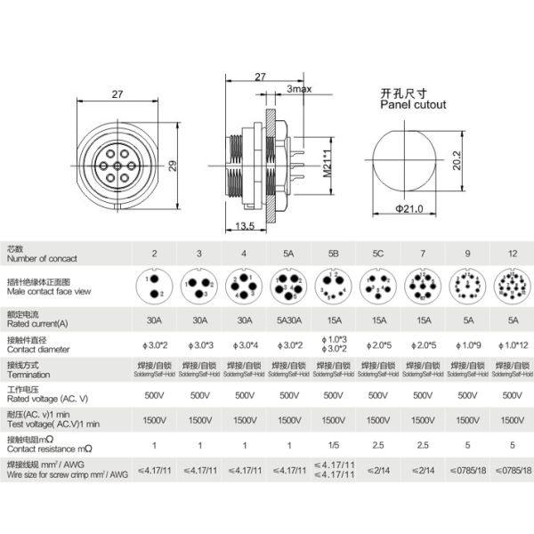 Electrical Nylon Assembly Terminal Block Connector , 15 AMP Circular 2 Pin Cable Plug Connector