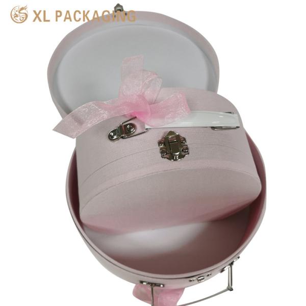 XL Packaging Custom Packaging Box Factory Customized Recyclable Paper Perfume Biscuit Packaging Round Paper Suitcase Box Case With Metal Handle
