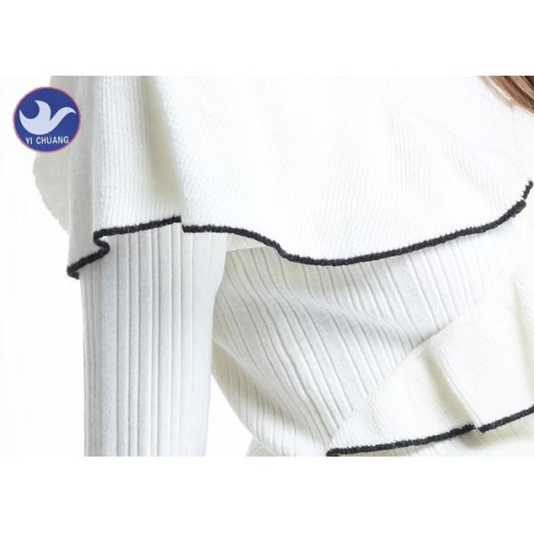 Cross Flouncing Womens Knit Pullover Sweater Crew Neck Constrast Color Edge