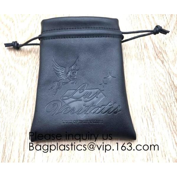 Black Pu Leather Drawstring Pouch Bag For Jewelry Earpiece,Electronics Storage Graven Branded Drawstring Soft PU Leather