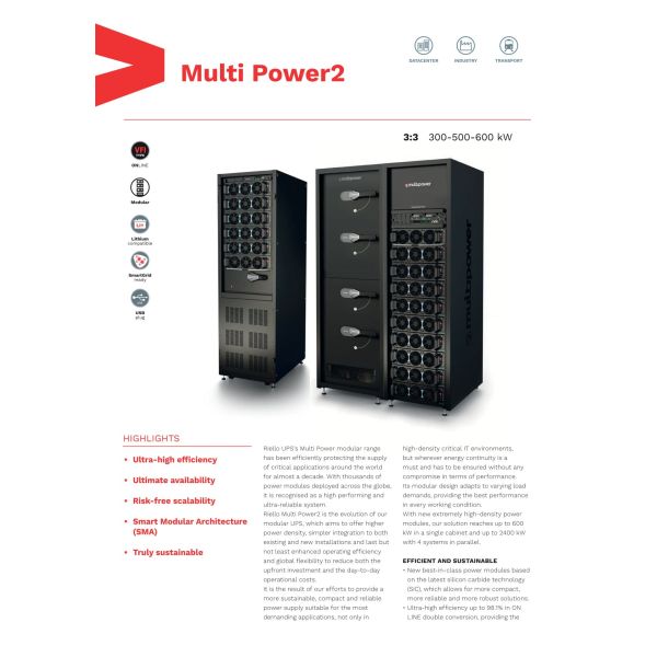 Riello Multi Power2 600KVA Three Phase Modular UPS for Semiconductor Industry