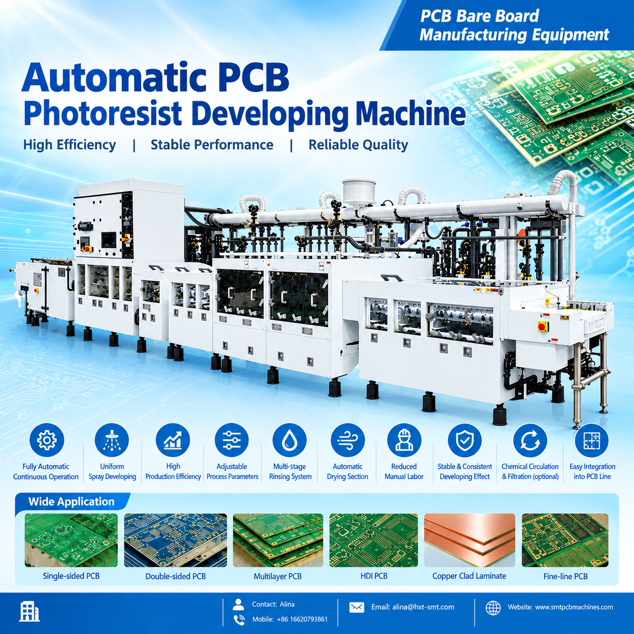 Automatic PCB Photoresist Developing Machine with Double-Side Spray Development and PLC Automatic Control for Chemical-Resistant Transport