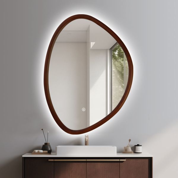 Round Polished Edge Bathroom Mirrors With LED Light Smart Touch Sensor