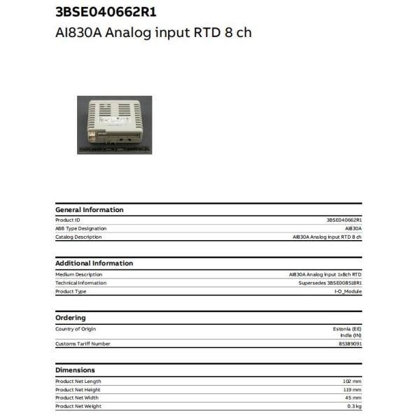 AI830A 3BSE040662R1 ABB Analog Input Module - RTD
