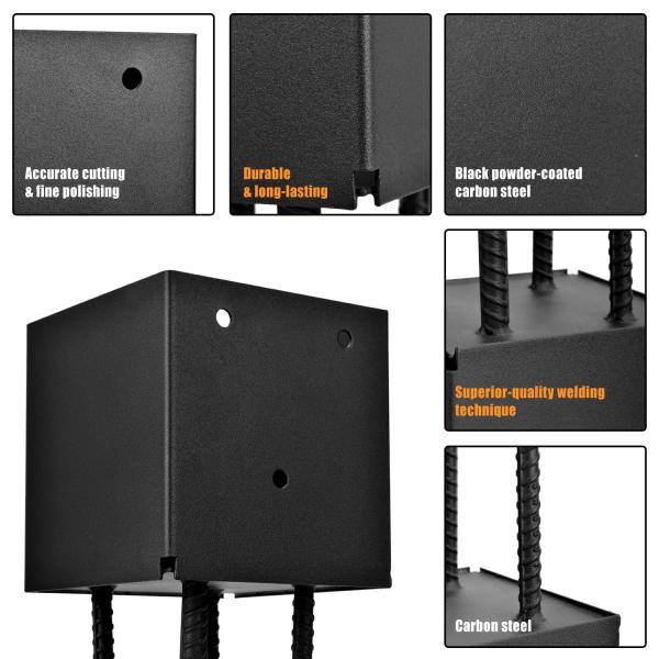Deck Post Base Holder Ground Spike for Concrete, Decking Post Brackets with 3 Anchor Rods, Post Base for Pavilion Deck Porch Handrail Railing