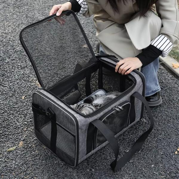 Canvas Polyester Foldable Pet Carrier Black Cat Carrier Shoulder Bag Rectangle