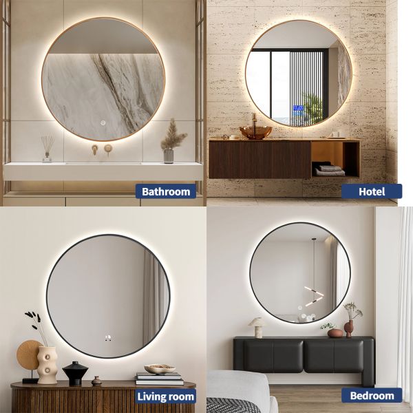 Aluminium Alloy Framed Round Bathroom Mirror With Back Light