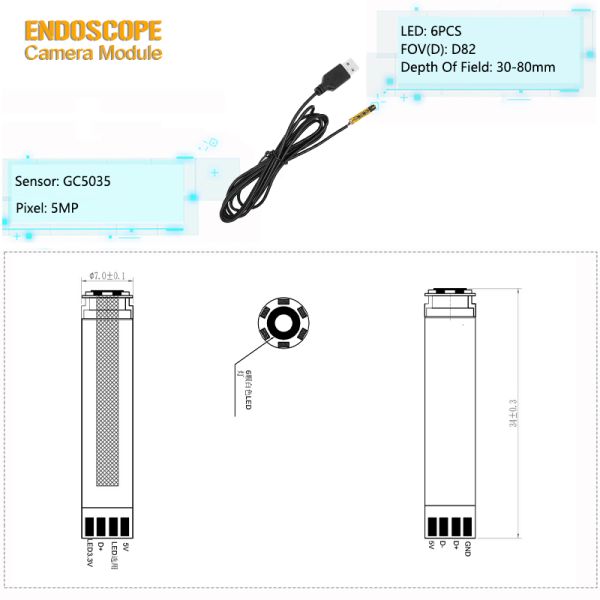 30mm-80mm Depth of Field GC5035 Sensor 5MP Endoscope Camera Module