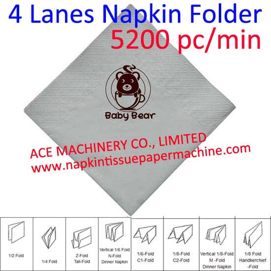 Four Decks Automatic Lunch Napkin Folding Machine 5200pc/min Beverage Napkin Machine