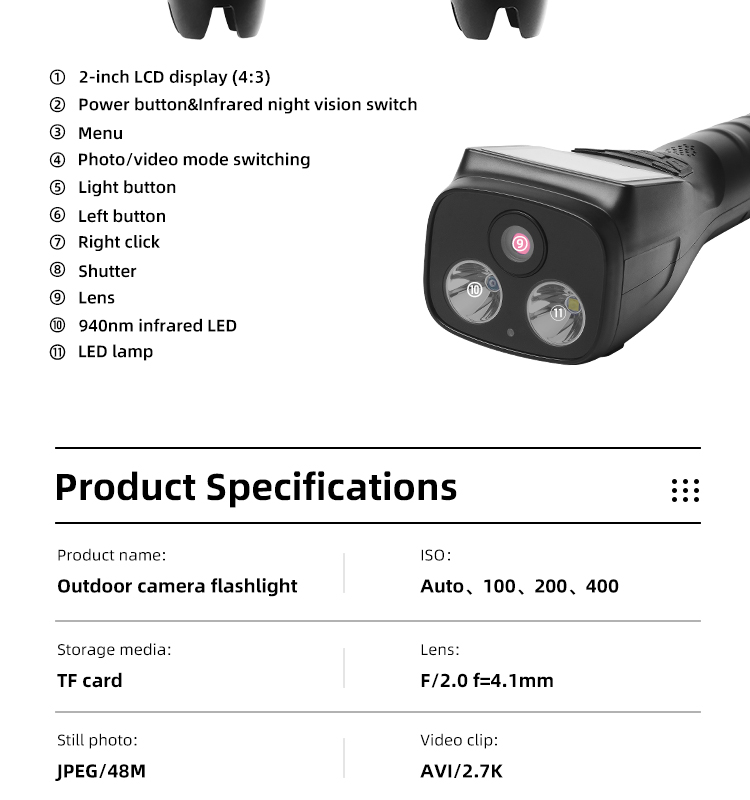 Camera Flashlight, Flashlight Recorder Camera 2.7K HD Flashlight Inspection Recorder for Inspections