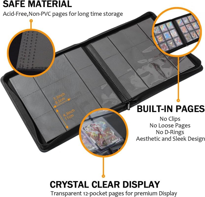 Custom Toploaders Binder 12 Pockets Card Storage Book Zipper Holder Card Folder PU Toploaders Binder