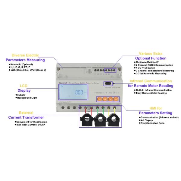 Acrel ADL3000-E 3 Phase UL Din Rail Multifunction Energy Meter With Multi Tariff For Solar/pv System