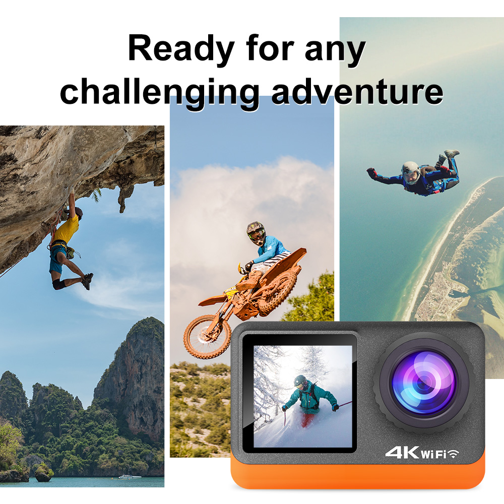 Action Camera 4K 30FPS WiFi Transfer with Touch Screen 2.4G Remote Control UV Lens for All Outdoor and Underwater Use