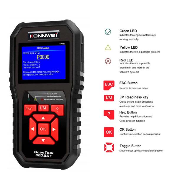 Vehicle Tools OBD2 Auto Diagnostic Scanner Konnwei Fault Code Reader KW850 CE ROHS