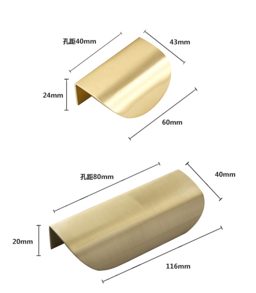 Solid Brass Golden Edge Pull Handle Brass Drawer Shell Cabinet Pull for Kitchen Bedroom