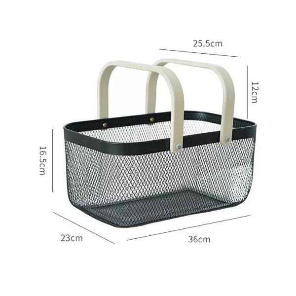 Rectangular Rustproof 750g Metal Wire Fruit Basket With Wood Handle