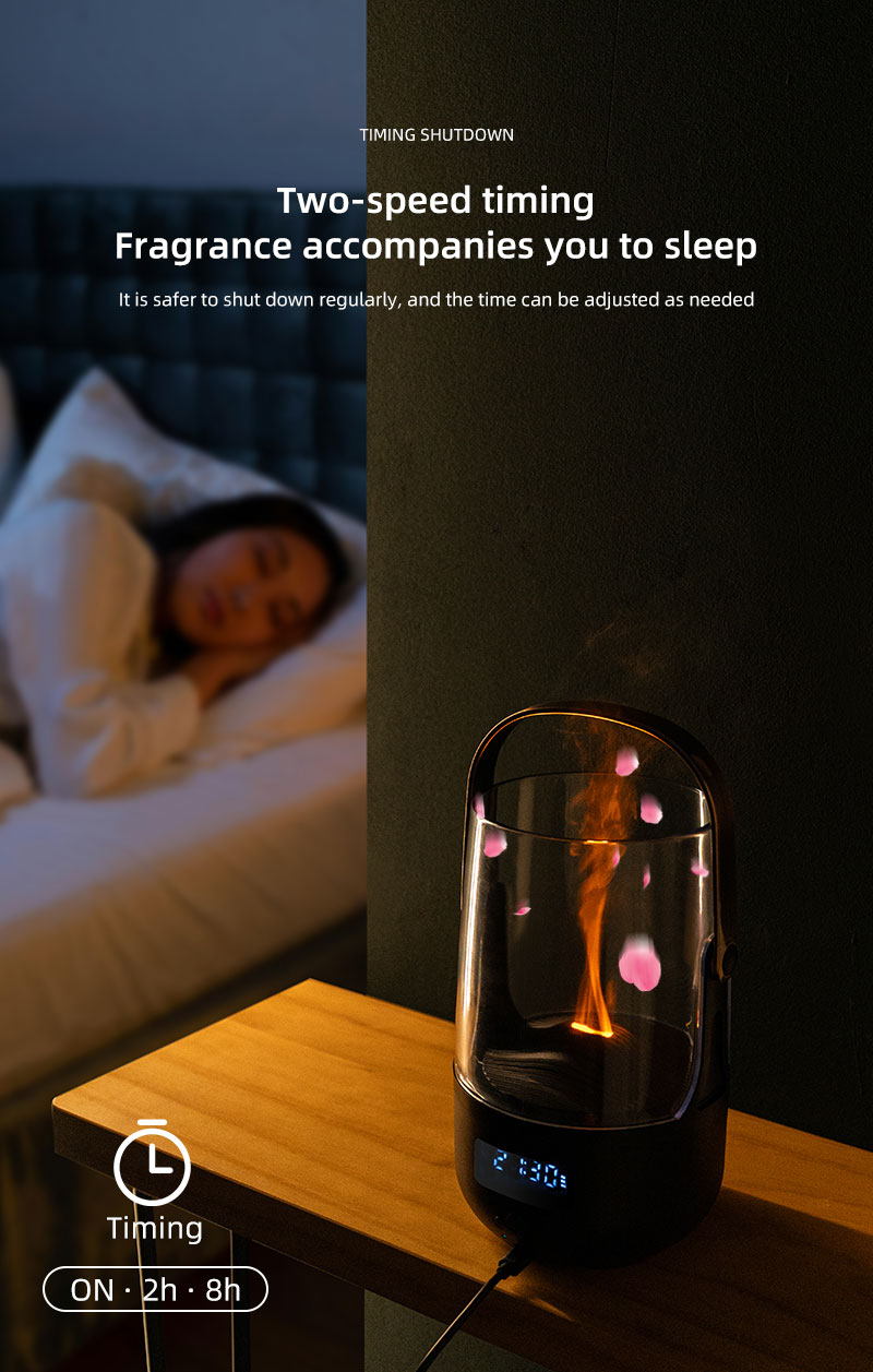 FUSMLI 3D Realistic Flame Aroma Diffuser 200ml Large Tank Quiet Operation with Type-C Charging Flame Humidifier