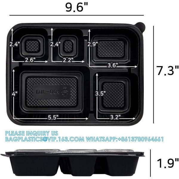 5 Compartment Meal Prep Containers With Lids - Food Bento Boxes Stackable Reusable Disposable Microwave
