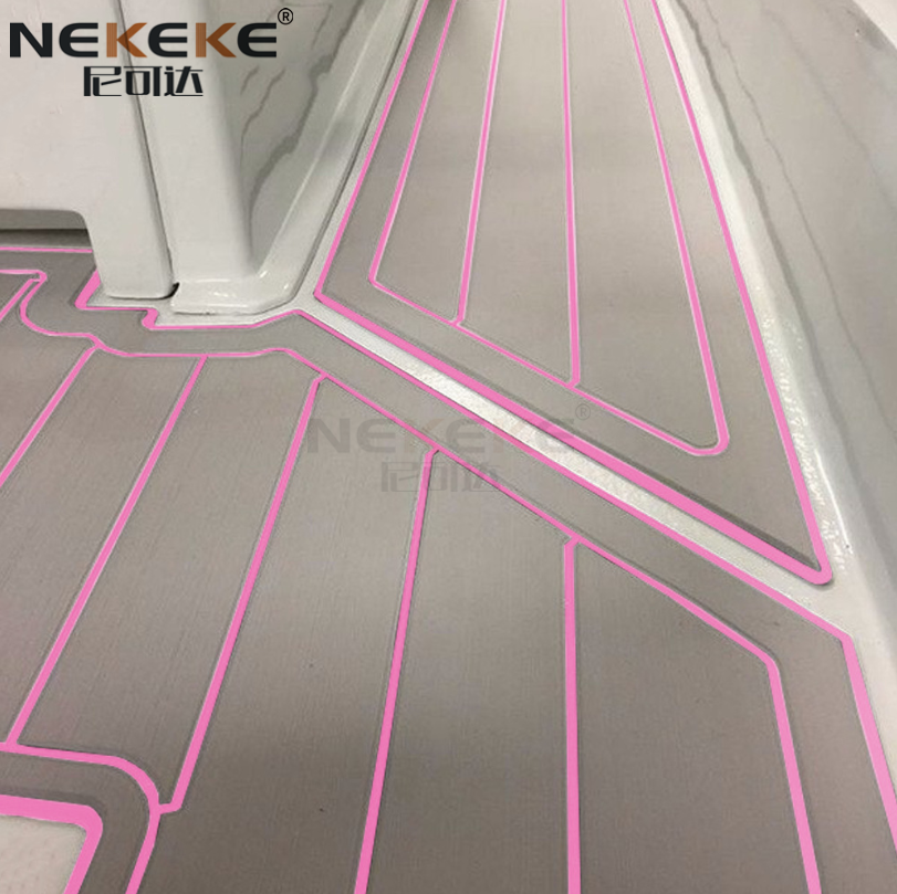 Self Adhesive CNC EVA Deck Sheet showing light grey base with peach stripe pattern
