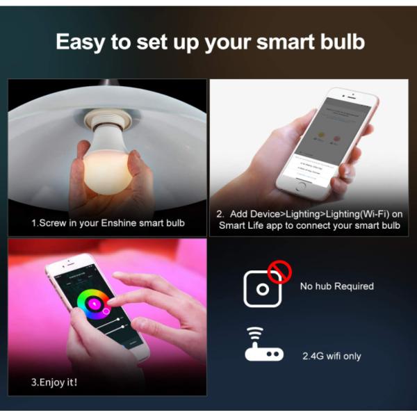 9W E27/B22 Multicolor Dimmable WiFi LED Light Bulb Compatible with google alexa Residential