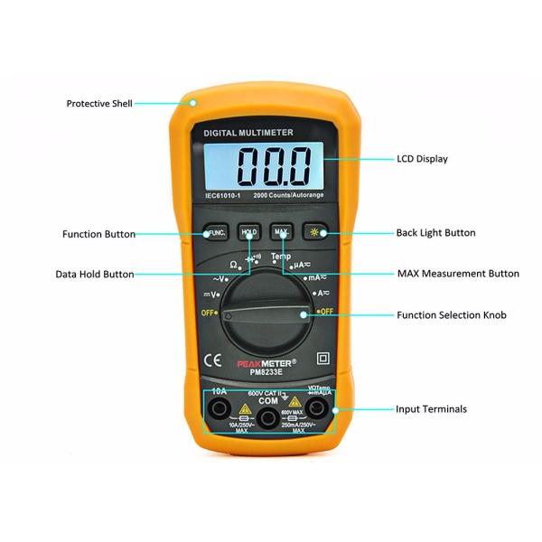 Frequency Test Auto Range Digital Multimeter 140mm × 67mm × 30mm High Safety Standard