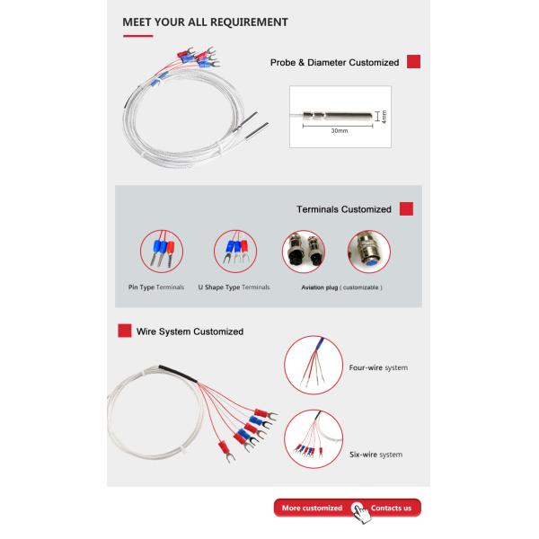 High Temperature Fiberglass Cable Thermocouple Temperature Sensor Customized