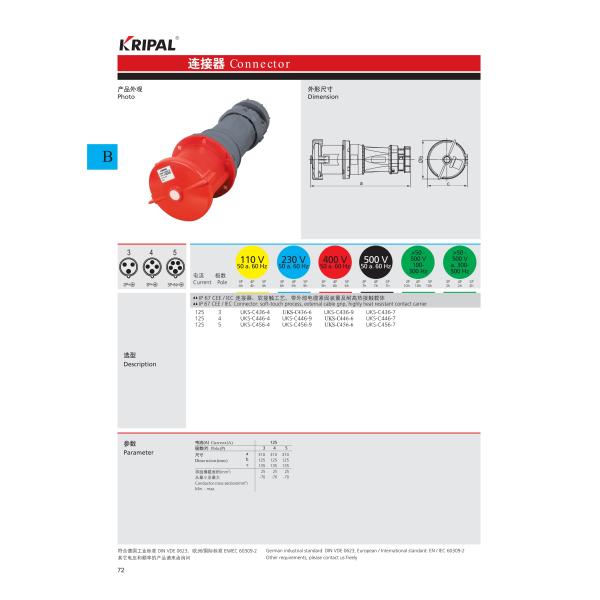 CE IP67 125A 4 Pin Industrial Connector High Temperature Resistant