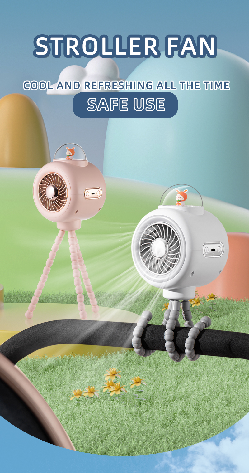High Quality Octopus Pram USB Mini Rechargeable Outdoor Wireless Portable Stroller Clip Portable Baby Stroller Fan With Music