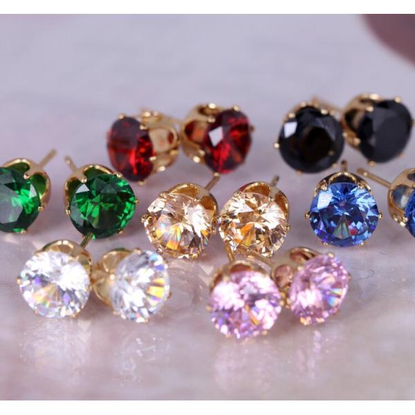 Colored round zircon imitation earrings