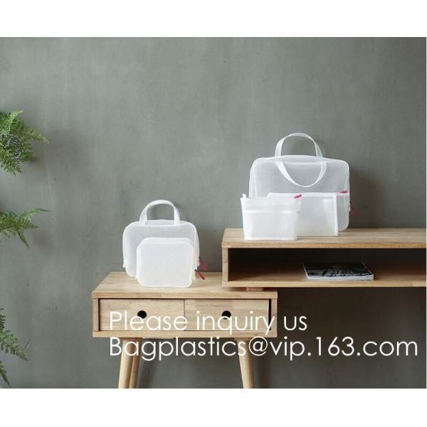 Compact Multi-purpose Handbag-style Transparent Glitter Cosmetic Pouch with Zipper Pocket on the Back, bagease, bagplast