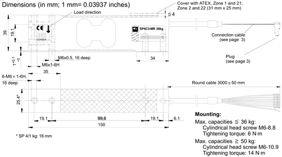 Single Point Load Cell IN-SP4MC6MR Capacity 36kg C3 Aluminum weight force sensor for Platform bench weighing scale IP67 2mv/v