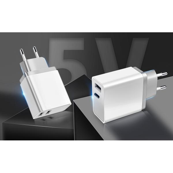 White PD 18w Wall Adapter , OCC 2.1A Dual Usb Wall Charger