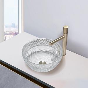 China Crystal Clear Glass Vessel Basins Calathiform Bathroom Countertop Sinks on sale