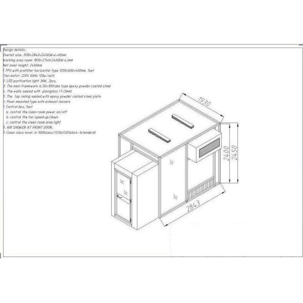 Quick Assembly And Disassembly Modular Clean Room with 2P 5P Temperature Humidify Control and H14 HEPA Filter 99.99%@0.3um