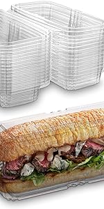 Disposable Plastic Hinged Loaf Containers - Durable Small Hoagie Container - Perfect For Hoagies, Fruits, Salad