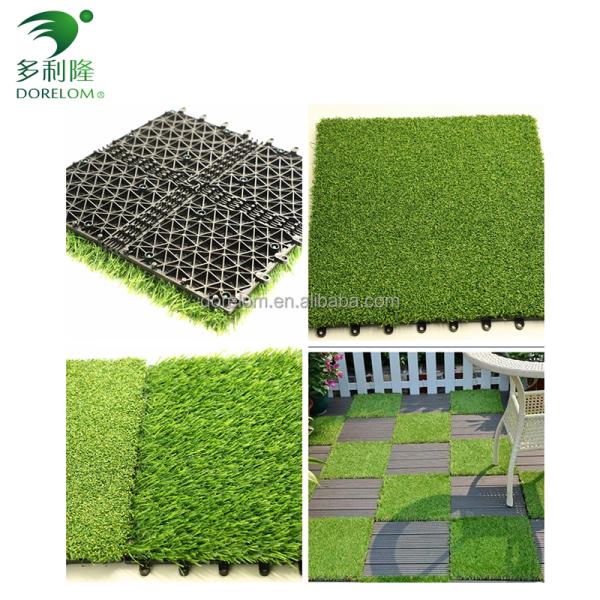 25-60mm Pile Height Artificial Grass Interlocking Tiles with Double PP NET PU Backing
