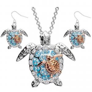 China Sterling Silver Blue Sea Turtle Pendant Necklace Jewelry for Women Ladies Turtle Animal Earings on sale