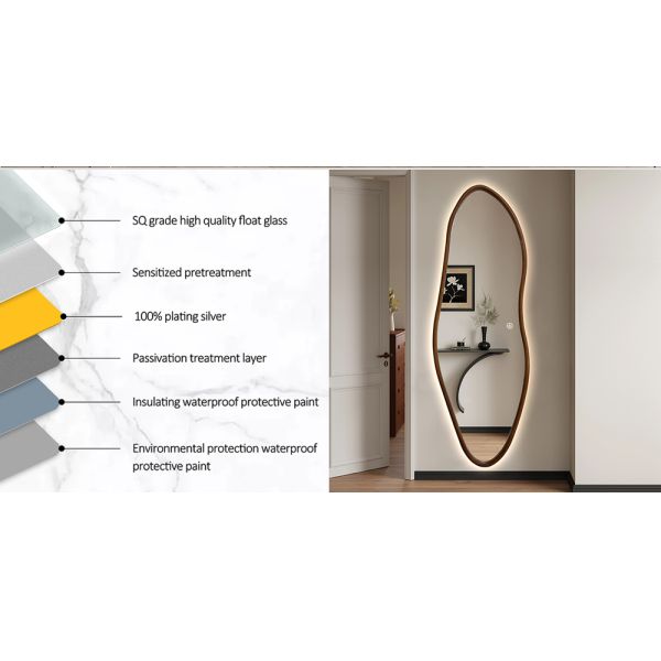Asymmetrical Irregular Shape LED Mirror IP66 Solid Wood Frame LED Mirror