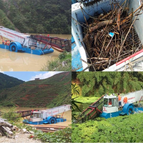 Compact Diesel Engine Mini Harvester for KEDA Automatic River Cleaning Water Weed Harvester Pond Weed Collector Robot Boat