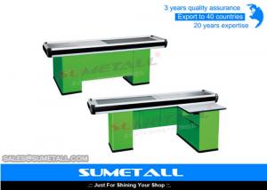 China Colorful Supermarket Cashier Checkout Counter With Strong Aluminum Alloy Border on sale