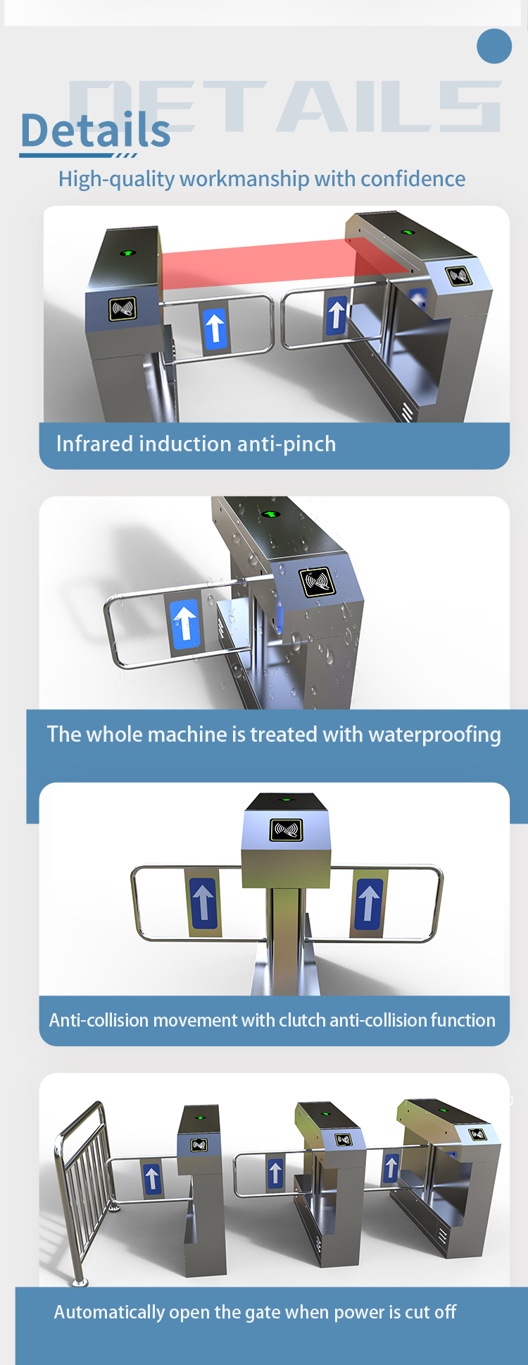 Automatic Access Control Swing Barrier Gate Facial Recognition Revolving Turnstile